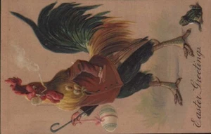 anthropomorphic ROOSTER Monocle Frog Egg Paul Fink Berlin EASTER postcard - Picture 1 of 2