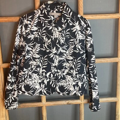 Croft & Barrow Women's Black White 52% Linen Blazer Size PS Tropical Print 20x21 - Image 1 of 4