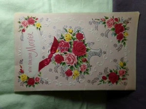 Biglietto San Valentino Vintage, Norcross 50V9085 MADRE, Rose in Cesto, Nastro Rosso - Foto 1 di 5