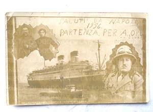 FOTO MILITARE 1936 PARTENZA AFRICA NAPOLI NAVE CONTE DI SAVOIA A.O.I DIVISA - Foto 1 di 2