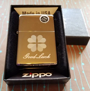Zippo 49120 Good Luck 4 Leaf Clover Laser Black Ice NEW in box Windproof Lighter - Picture 1 of 3