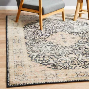 OSMAN MIDNIGHT BLACK TRADITIONAL DESIGN MODERN FLOOR RUG - 4 Sizes **NEW** - Picture 1 of 36