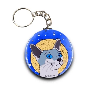 Siamese Cat Full Moon Keychain Handmade Retro Pet  Portrait Art Gift Accessory - Picture 1 of 19