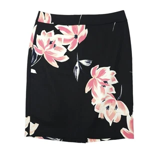 Ann Taylor Factory Floral Pencil Skirt Womens Sz 10 Black Pink Back Zip Slit NEW - Picture 1 of 19