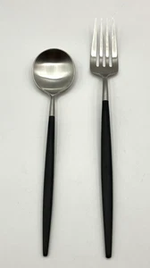 2-Cutipol Goa Black & Silver Dinner Spoon Fork Set of 2 Silverware Flatware NICE - Picture 1 of 13