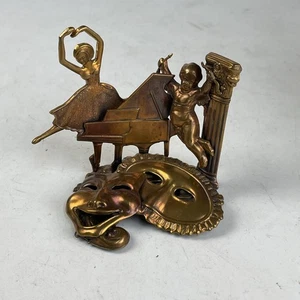 Copper Brass Metal Art Scene Damascene Figurine, Ballet, Piano, Theater, Cherub - Picture 1 of 8
