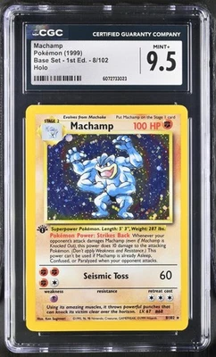 CGC 9.5 MINT+ Machamp 1999 Base Set 1st Edition 8/102 Holo Pokemon Card - Image 1 of 2