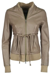 MADEMOISELLE VENISE donna giacca tortora in vera pelle con cintura - Picture 1 of 4