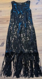 Abito da cocktail Nanette by Nanette Lepore Art Deco paillettes frange taglia 8 nero - Foto 1 di 7