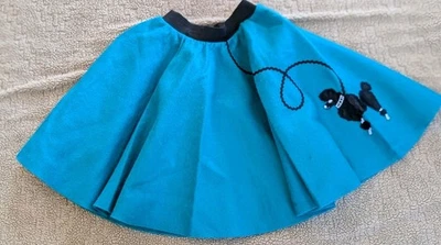 Girls Poodle Skirt Blue Aqua Felt Black Dog 50s Retro Costume 4 5 6 Sock Hop - Image 1 of 4