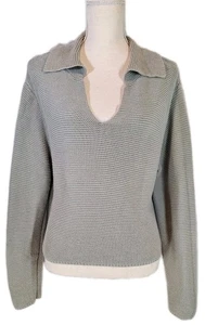 Suéter Top Sincerely Jules Talla L Cuello en V Crop Ribknit LS Polvoriento Verde Salvia - Imagen 1 de 7