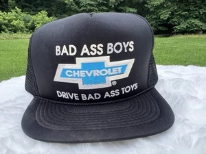 Vintage CHEVY “Bad Ass Boys Drive Bad Ass Toys” Snapback Black Trucker Hat NOS - Picture 1 of 7