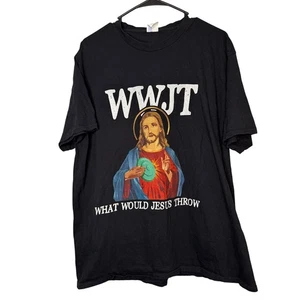 WWJT What Would Jesus Throw Disc Golf Graphic T-Shirt Black Mens XL - Picture 1 of 3