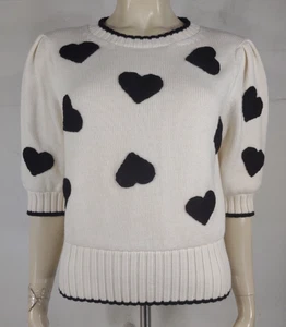 Kate Spade ivory black heart wool alpaca blend short sleeve sweater Medium - Picture 1 of 7