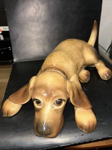 Vintage Large Laying Dog Ceramic Hand Painted 18”x12” Dotties Den Ceramics FL - Picture 1 of 11