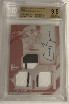 2016 Triple Threads Ruby Greg Bird Jersey Auto 1/1 BGS 9.5/Auto 10 - Image 1 of 2