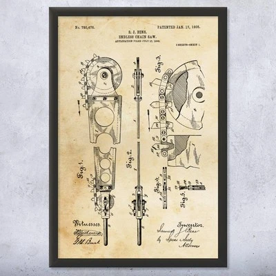 Endless Chain Saw Blade Patent Wall Art Poster, Canvas or Framed Lumber Saw - Image 1 of 4