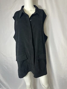 Denim & Co Black Sleeveless Vest - 3X - Collared Polyester Blend Front Pockets - Picture 1 of 5