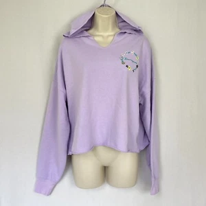Champion Cropped Hoodie Sweatshirt Women Medium Pastel Purple Embroidered Floral - Picture 1 of 11