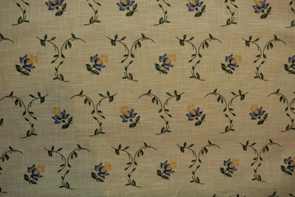 Leinenstoff (€27/m²) 0,3m blaue Blumen 60 cm breit 100% Leinen - Bild 1 von 1