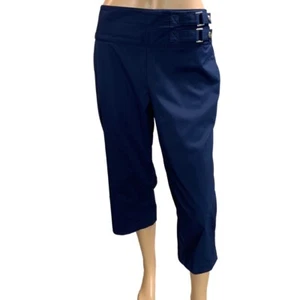IZOD Navy Buckle Detail Wide Waistband Capri Pants Size 12 - Picture 1 of 15