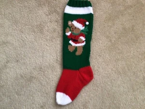 HAND KNIT CHRISTMAS STOCKING CHRISTMAS BEAR - Picture 1 of 3