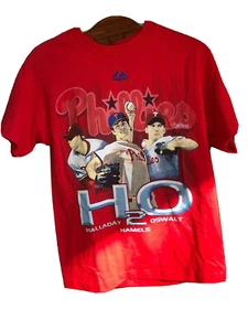 Philadelphia Phillies Majestic MLB Boys Medium T-Shirt Hamels Halladay Oswalt - Picture 1 of 5