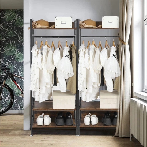 STURDY Compact Hall Tree Freestand Coat Rack Clothes Closet Shoes Storage Stand Cover