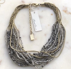 NWT $158 Kenneth Cole Antique Gold/Brass Chain & Faceted Crystals Necklace - Picture 1 of 12