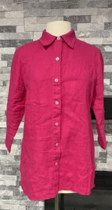 Chicos No-Iron Linen Shirt Bright Pink 3/4 Sleeve Button Down Size 1 (M?) - Picture 1 of 4