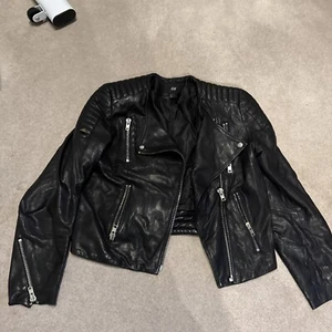 H&M Black Bike Leather Jacket Size 10 - Picture 1 of 5