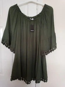 Women's Size 20 Khaki Green Top, Crinkle Effect. Bnwt, Avenue - Picture 1 of 13