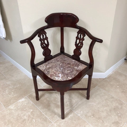 Vintage Asian Chinoiserie Rosewood Corner Arm Chair w/ Marble Seat LQQK Cover