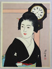 Beauty, clock 2 :Japanese print original  Shin Hanga,Ito Shinsui ( 1964)