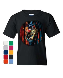 Scary Circus Clown Youth T-Shirt Insane Creepy Clown Evil Mad Horror - Picture 1 of 8