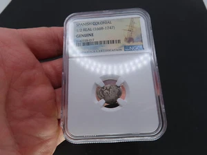 1740 Spanish Colonial Silver 1/2 Real Cob, NGC Genuine Shipwreck - Picture 1 of 4