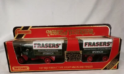 MATCHBOX MODELS OF YESTERYEAR Y-27 - 1922 Foden Steam Wagon + Trailer "FRASERS " - Image 1 of 4