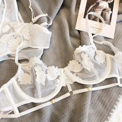 Conjunto de calzoncillos sujetador de encaje sexy lencería ahuecada transparente conjunto de sujetador íntimo Foto 1 de 4