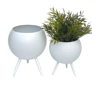 Blumenhocker Metall mit Topf Weiß Blumenständer 96259 2er Set Blumensäule Modern - Bild 1 von 6