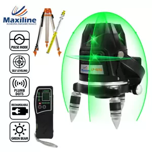 4V1H Green Beam Self Level Cross Line Laser Level w Tripod Staff Receiver Video - Picture 1 of 12