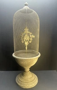 Vtg French Style Home Decorative Dome Cloche Bird Bat Cage Round Wire 24" Grey - Picture 1 of 9
