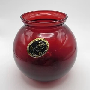 Vintage Anchor Hocking Glass Royal Ruby Red Ball Vase Some Scratches 3.75"H - Picture 1 of 5