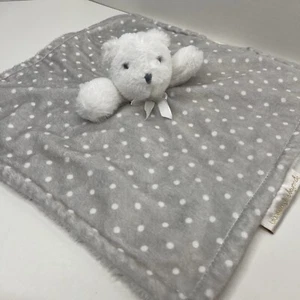 Blankets & And Beyond White TEDDY BEAR Polka Dot Gray Security Blanket Lovey - Picture 1 of 5
