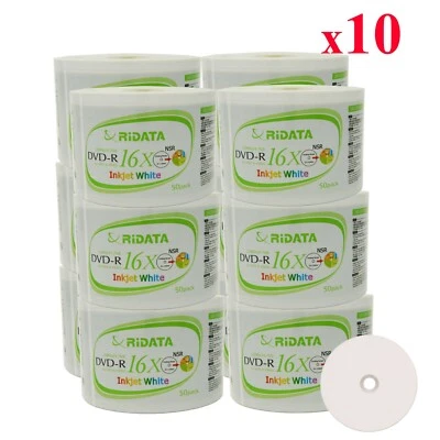 6000 Pcs Ridata DVD-R 16X 4.7GB White Inkjet Hub Printable Blank Recordable Disc - Image 1 of 3