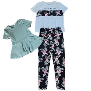 SHEIN Girls Green Floral Leggings Peplum Baby Tee Cropped Top 9Y Casual Summer - Picture 1 of 15