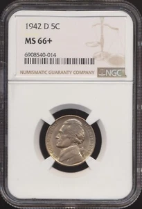1942-D Jefferson Nickel NGC MS 66+ - Picture 1 of 2