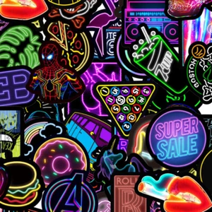 50pcs Neon Lights 1 Cool Laptop Waterproof Skate Phone Snowboard Stickers - Picture 1 of 6