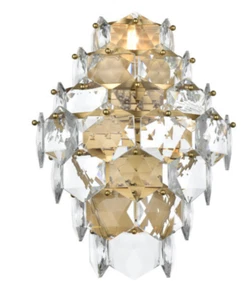 CRYSTAL WALL SCONCE LIGHT FIXTURE SATIN GOLD HIGH QUALITY LIVING DINING ROOM 18" - Picture 1 of 7