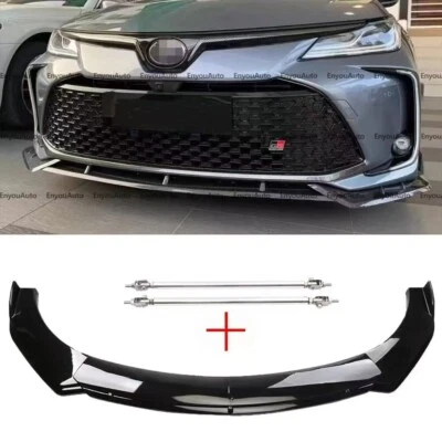 Front Bumper Lip Spoiler Splitter + Strut Rods For Toyota Corolla  Glossy Black - Изображение 1 из 4