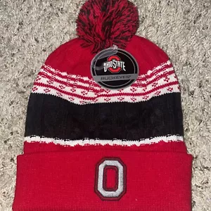 Ohio State OSU Buckeyes Bündchen Strick Winter Beanie Mütze Kappe Erwachsene Herren Bommel NEU - Bild 1 von 2